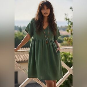 ❌SOLD❌New-Old Navy Olive Green Crinkle Gauze Short Sleeve Boho Peasant Dress